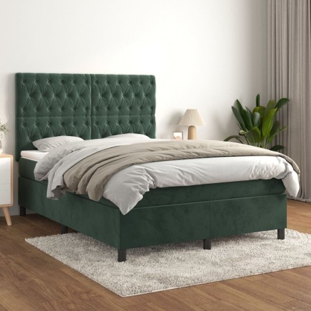 Cama box spring con colchón terciopelo verde oscuro 140x200 cm de , Camas y somieres - Ref: Foro24-3143208, Precio: 566,28 €,...