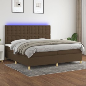 Box spring bed mattress LED lights dark brown fabric 200x200 cm by , Beds and slatted bases - Ref: Foro24-3135784, Price: 687...