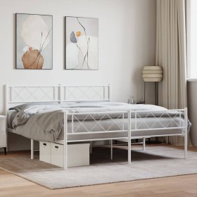 Estructura cama metal con cabecero y estribo blanco 150x200 cm de , Camas y somieres - Ref: Foro24-372346, Precio: 101,99 €, ...