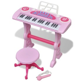 Piano de juguete de 37 teclas con taburete/micrófono para niños (Rosa) de vidaXL, Instrumentos de juguete - Ref: Foro24-80118...