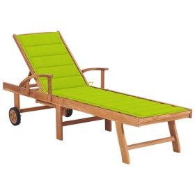 Tumbona con cojín verde chillón madera maciza de teca de , Tumbonas - Ref: Foro24-3063017, Precio: 297,99 €, Descuento: %