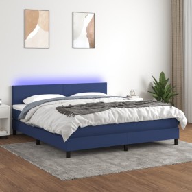 Box spring bed with mattress and LED blue fabric 160x200 cm by , Beds and slatted bases - Ref: Foro24-3133011, Price: 507,73 ...