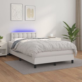 Cama box spring colchón y LED cuero sintético blanco 120x200 cm de , Camas y somieres - Ref: Foro24-3134214, Precio: 421,55 €...