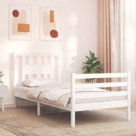 Estructura de cama con cabecero madera maciza blanco de , Camas y somieres - Ref: Foro24-3194537, Precio: 98,99 €, Descuento: %