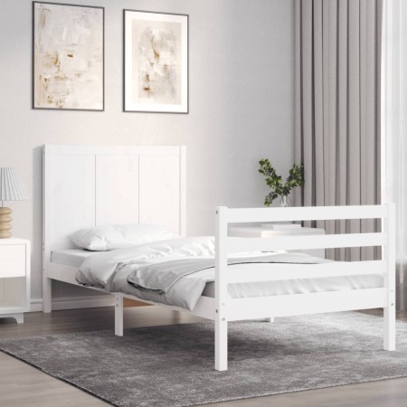 White solid wood bed frame with headboard by , Beds and slatted bases - Ref: Foro24-3194472, Price: 110,99 €, Discount: %