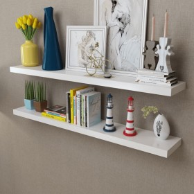 2pcs White MDF Floating Wall Shelves for Books/DVD by vidaXL, Shelves and shelves - Ref: Foro24-242186, Price: 53,83 €, Disco...