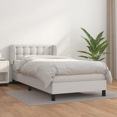 Box spring bed with white synthetic leather mattress 100x200 cm by , Beds and slatted bases - Ref: Foro24-3127296, Price: 354...