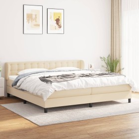 Cama box spring con colchón tela color crema 200x200 cm de , Camas y somieres - Ref: Foro24-3126594, Precio: 589,99 €, Descue...