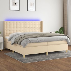 Boxspringbett-Matratze und LED-Leuchten, cremefarbener Stoff, 200 x 200 cm von , Betten und Lattenroste - Ref: Foro24-3139226...