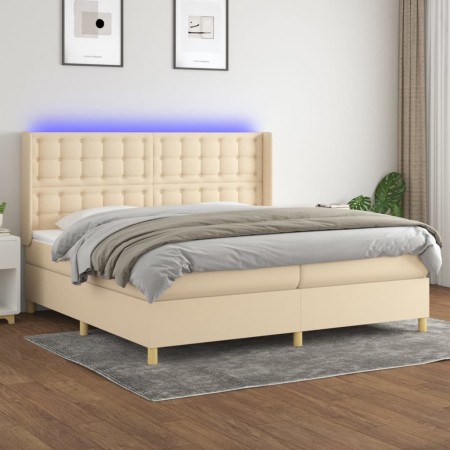 Cama box spring colchón y luces LED tela crema 200x200 cm de , Camas y somieres - Ref: Foro24-3139226, Precio: 694,99 €, Desc...