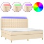 Cama box spring colchón y luces LED tela crema 200x200 cm de , Camas y somieres - Ref: Foro24-3139226, Precio: 694,99 €, Desc...