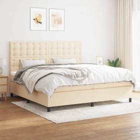 Cama box spring con colchón tela color crema 200x200 cm de , Camas y somieres - Ref: Foro24-3142126, Precio: 680,99 €, Descue...