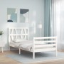 Estructura de cama con cabecero madera maciza blanco de , Camas y somieres - Ref: Foro24-3194342, Precio: 97,50 €, Descuento: %