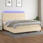 Cama box spring colchón y luces LED tela crema 200x200 cm de , Camas y somieres - Ref: Foro24-3135226, Precio: 714,42 €, Desc...