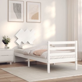 White solid wood bed frame with headboard by , Beds and slatted bases - Ref: Foro24-3195252, Price: 93,99 €, Discount: %