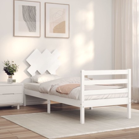 Estructura de cama con cabecero madera maciza blanco de , Camas y somieres - Ref: Foro24-3195252, Precio: 93,99 €, Descuento: %