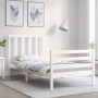 White solid wood bed frame with headboard by , Beds and slatted bases - Ref: Foro24-3193757, Price: 97,18 €, Discount: %