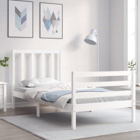 White solid wood bed frame with headboard by , Beds and slatted bases - Ref: Foro24-3193757, Price: 96,91 €, Discount: %