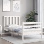 White solid wood bed frame with headboard by , Beds and slatted bases - Ref: Foro24-3193757, Price: 97,18 €, Discount: %