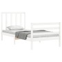 White solid wood bed frame with headboard by , Beds and slatted bases - Ref: Foro24-3193757, Price: 97,18 €, Discount: %