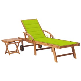 Teak solid wood sun lounger with table and cushion. by , Loungers - Ref: Foro24-3063032, Price: 308,99 €, Discount: %