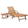 Teak solid wood sun lounger with table and cushion. by , Loungers - Ref: Foro24-3063032, Price: 308,99 €, Discount: %