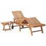 Teak solid wood sun lounger with table and cushion. by , Loungers - Ref: Foro24-3063032, Price: 308,99 €, Discount: %