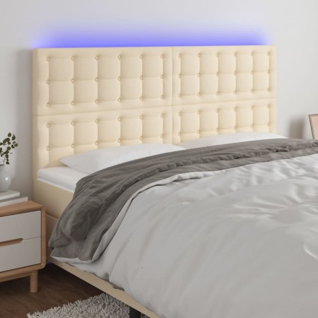 Cabecero con luces LED tela crema 200x5x118/128 cm de , Cabeceros y pies de cama - Ref: Foro24-3122885, Precio: 143,84 €, Des...