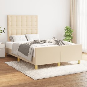 Bed frame with cream fabric headboard 120x200 cm by , Beds and slatted bases - Ref: Foro24-3125370, Price: 181,91 €, Discount: %