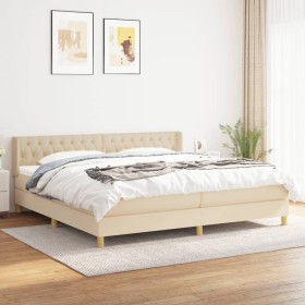 Cama box spring con colchón tela color crema 200x200 cm de , Camas y somieres - Ref: Foro24-3130622, Precio: 573,99 €, Descue...