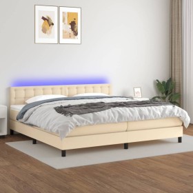 Boxspringbett-Matratze und LED-Leuchten, cremefarbener Stoff, 200 x 200 cm von , Betten und Lattenroste - Ref: Foro24-3133506...