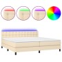 Cama box spring colchón y luces LED tela crema 200x200 cm de , Camas y somieres - Ref: Foro24-3133506, Precio: 637,62 €, Desc...