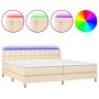 Box spring bed with mattress and LED cream fabric 200x200 cm by , Beds and slatted bases - Ref: Foro24-3134066, Price: 596,55...