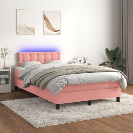 Box spring bed with mattress and LED pink velvet 120x200 cm by , Beds and slatted bases - Ref: Foro24-3134638, Price: 404,18 ...