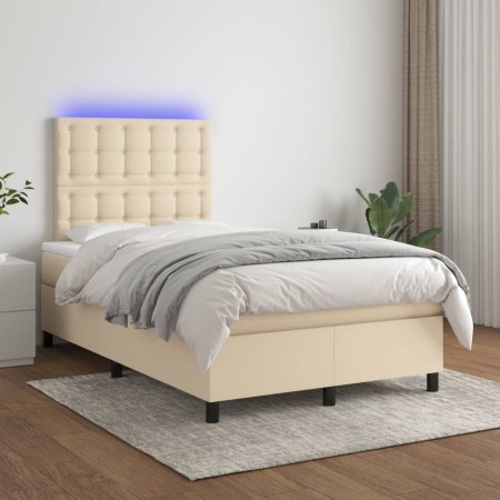 Cama box spring con colchón y LED tela crema 120x200 cm de , Camas y somieres - Ref: Foro24-3135186, Precio: 437,31 €, Descue...