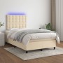 Box spring bed with mattress and LED cream fabric 120x200 cm by , Beds and slatted bases - Ref: Foro24-3135186, Price: 437,31...