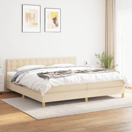 Cama box spring con colchón tela color crema 200x200 cm de , Camas y somieres - Ref: Foro24-3140966, Precio: 582,68 €, Descue...