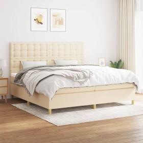 Cama box spring con colchón tela color crema 200x200 cm de , Camas y somieres - Ref: Foro24-3142686, Precio: 677,99 €, Descue...