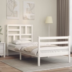 Estructura de cama con cabecero madera maciza blanco de , Camas y somieres - Ref: Foro24-3194862, Precio: 97,99 €, Descuento: %