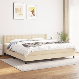 Cama box spring con colchón tela color crema 200x200 cm de , Camas y somieres - Ref: Foro24-3130062, Precio: 623,69 €, Descue...