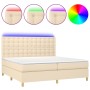 Cama box spring colchón y luces LED tela crema 200x200 cm de , Camas y somieres - Ref: Foro24-3135786, Precio: 698,41 €, Desc...