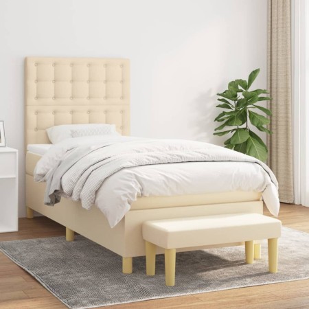 Cama box spring con colchón tela color crema 100x200 cm de , Camas y somieres - Ref: Foro24-3137458, Precio: 418,02 €, Descue...