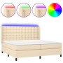 Cama box spring colchón y luces LED tela crema 200x200 cm de , Camas y somieres - Ref: Foro24-3138666, Precio: 732,39 €, Desc...