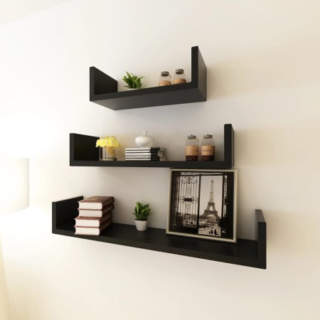 Floating wall shelves 3 pieces black U-shaped MDF for books/DVDs by vidaXL, Shelves and shelves - Ref: Foro24-242175, Price: ...