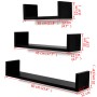 Floating wall shelves 3 pieces black U-shaped MDF for books/DVDs by vidaXL, Shelves and shelves - Ref: Foro24-242175, Price: ...