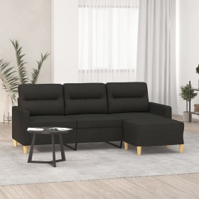 Sofá de 3 plazas con taburete de tela negro 180 cm de , Sofás - Ref: Foro24-3201077, Precio: 356,67 €, Descuento: %