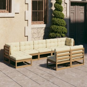 Garden furniture set 9 pcs honey brown pine wood cushions by , Garden sets - Ref: Foro24-3077137, Price: 894,99 €, Discount: %