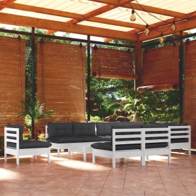 Garden furniture 11 pieces with white pine wood cushions by , Garden sets - Ref: Foro24-3096762, Price: 937,93 €, Discount: %