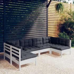 Garden furniture 6 pieces and white cushions solid pine wood by , Garden sets - Ref: Foro24-3097152, Price: 508,83 €, Discoun...