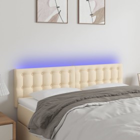 Cabecero con LED de tela color crema 144x5x78/88 cm de , Cabeceros y pies de cama - Ref: Foro24-3122049, Precio: 64,99 €, Des...